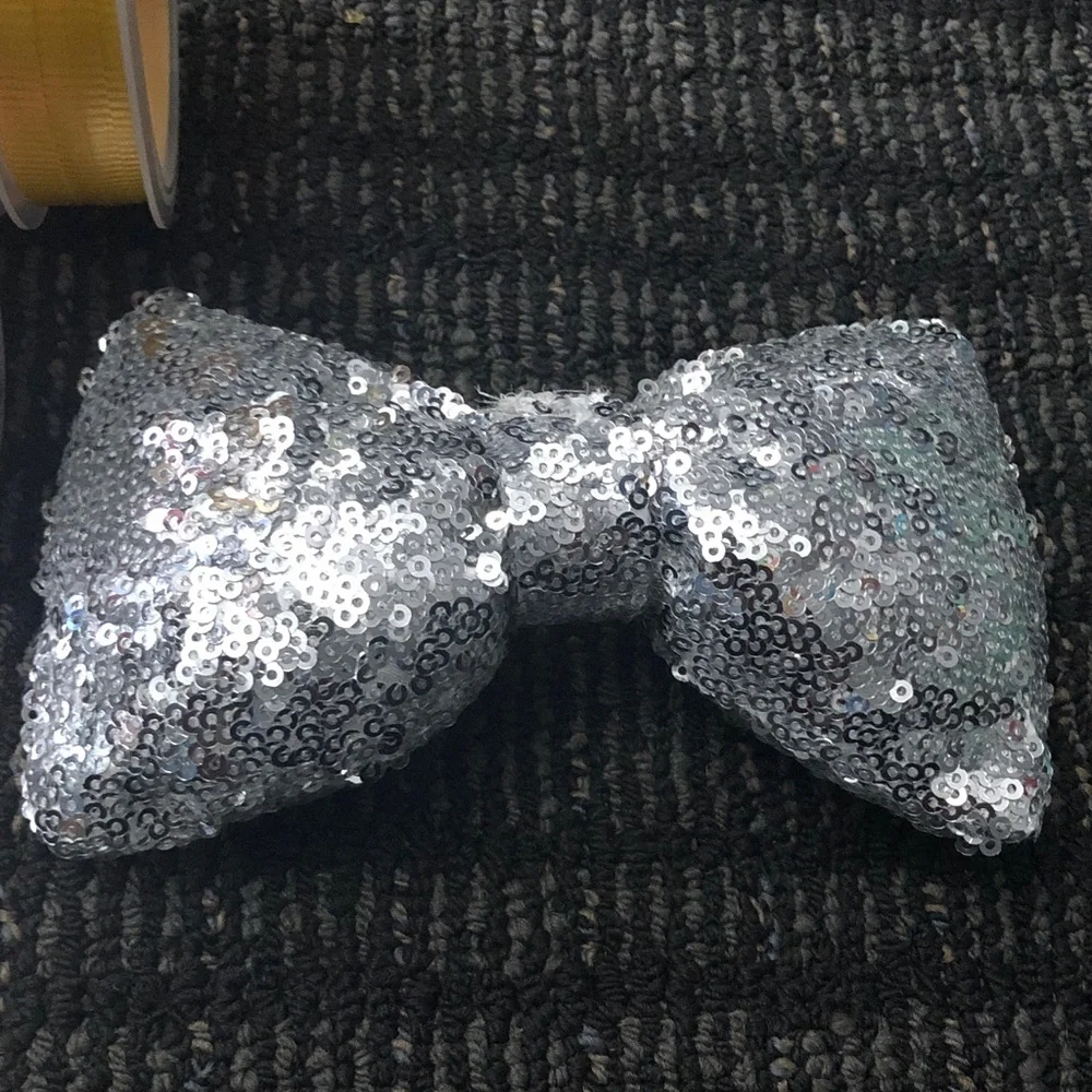🛍️ Silver Sequin Bow with Colorful Ribbons